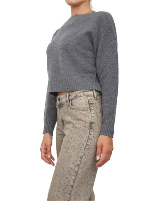 TWIN-SET Maglia cropped Twinset in misto mohair grigio con inserti lurex in fondo in DONNA