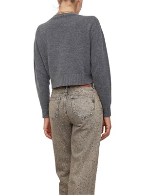 TWIN-SET Maglia cropped Twinset in misto mohair grigio con inserti lurex in fondo in DONNA
