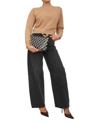 TWIN-SET Maglia cropped Twinset in misto mohair cammello con inserti lurex in fondo in DONNA