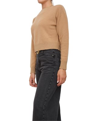 TWIN-SET Maglia cropped Twinset in misto mohair cammello con inserti lurex in fondo in DONNA
