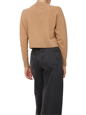 TWIN-SET Maglia cropped Twinset in misto mohair cammello con inserti lurex in fondo in DONNA