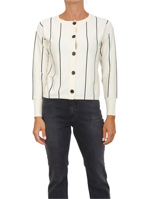 Cardigan Emme Marella linea boxy in misto viscosa bianco panna e righe a contrasto in DONNA
