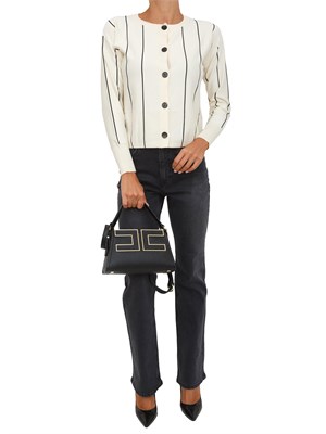 Cardigan Emme Marella linea boxy in misto viscosa bianco panna e righe a contrasto in DONNA