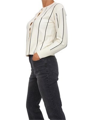 Cardigan Emme Marella linea boxy in misto viscosa bianco panna e righe a contrasto in DONNA