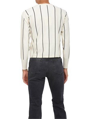 Cardigan Emme Marella linea boxy in misto viscosa bianco panna e righe a contrasto in DONNA