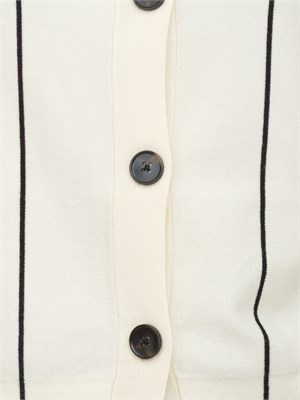 Cardigan Emme Marella linea boxy in misto viscosa bianco panna e righe a contrasto in DONNA