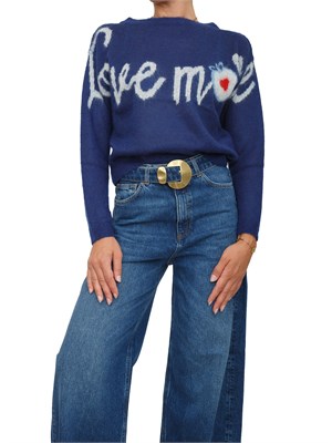 Maglia iBlues morbida in misto mohair blu con lettering a contrasto in DONNA