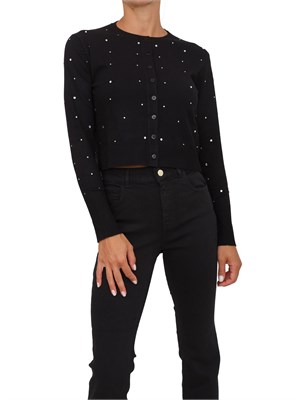 Cardigan cropped Emme Marella in misto lana nera con applicazione strass in DONNA