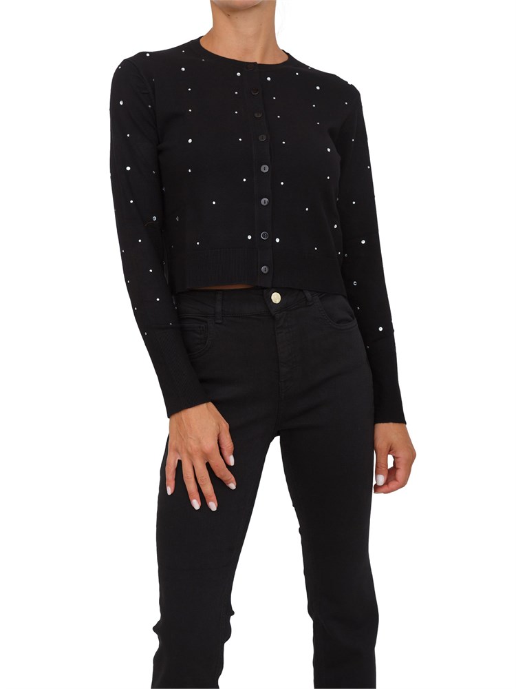 Cardigan cropped Emme Marella in misto lana nera con applicazione strass