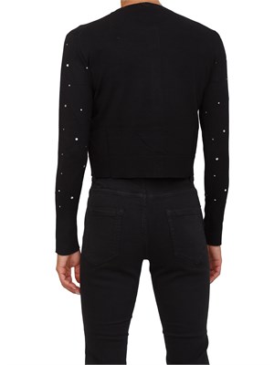 Cardigan cropped Emme Marella in misto lana nera con applicazione strass in DONNA