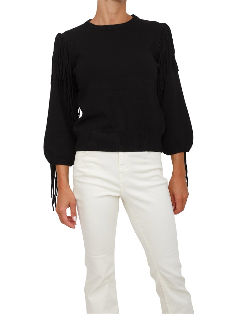Maglia Emme Marella in misto lana e cashmere nera con frange