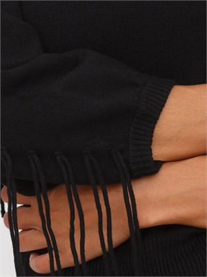 Maglia Emme Marella in misto lana e cashmere nera con frange in DONNA