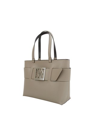Borsa shopper media Armani Exchange con cintura tono su tono in ecopelle grigio taupe in DONNA
