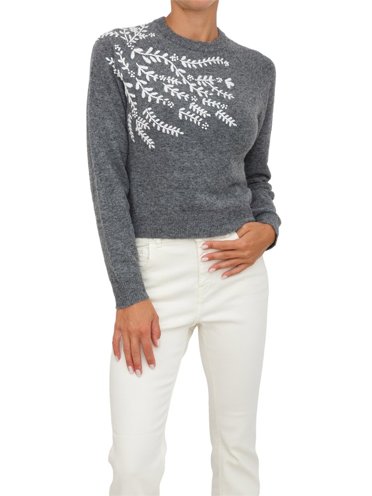 Maglia iBlues in lana grigia con ricamo fiori a contrasto