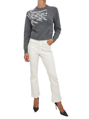 Maglia iBlues in lana grigia con ricamo fiori a contrasto in DONNA