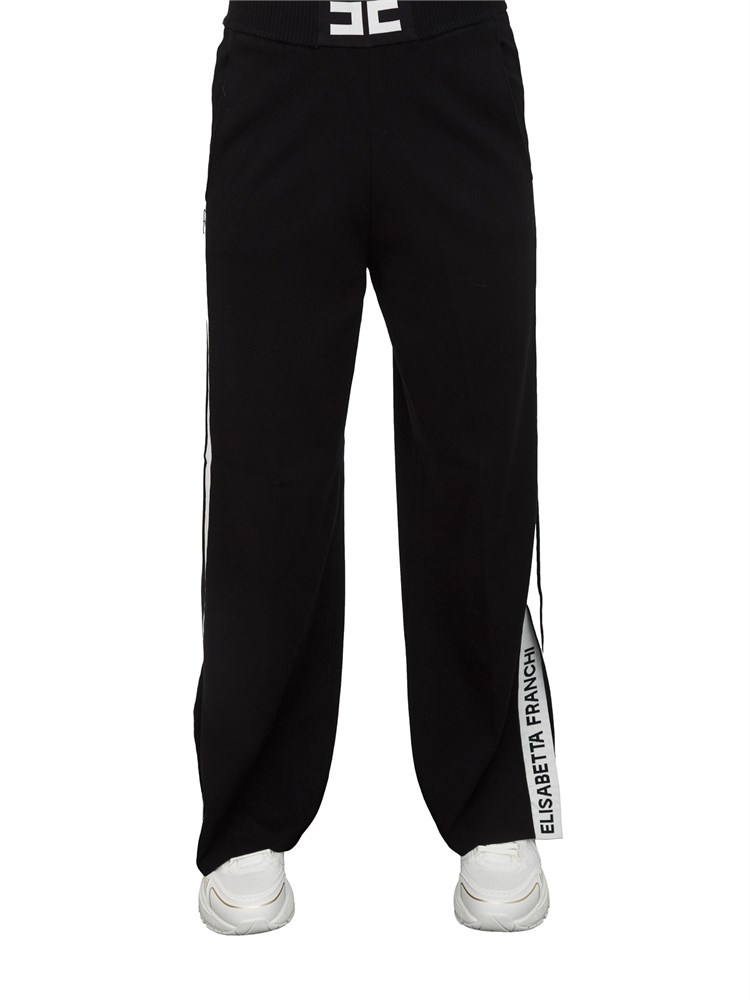 Pantaloni Elisabetta Franchi in viscosa nera con bande bianche