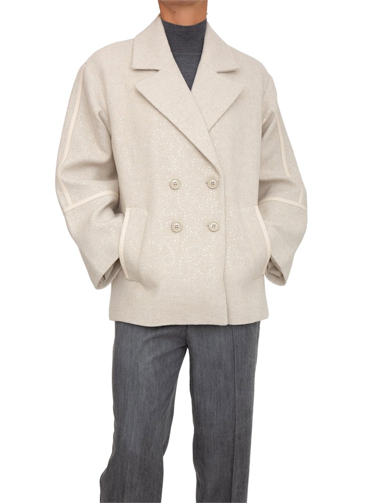 Cappotto caban Liu Jo in misto lana avorio con paillettes