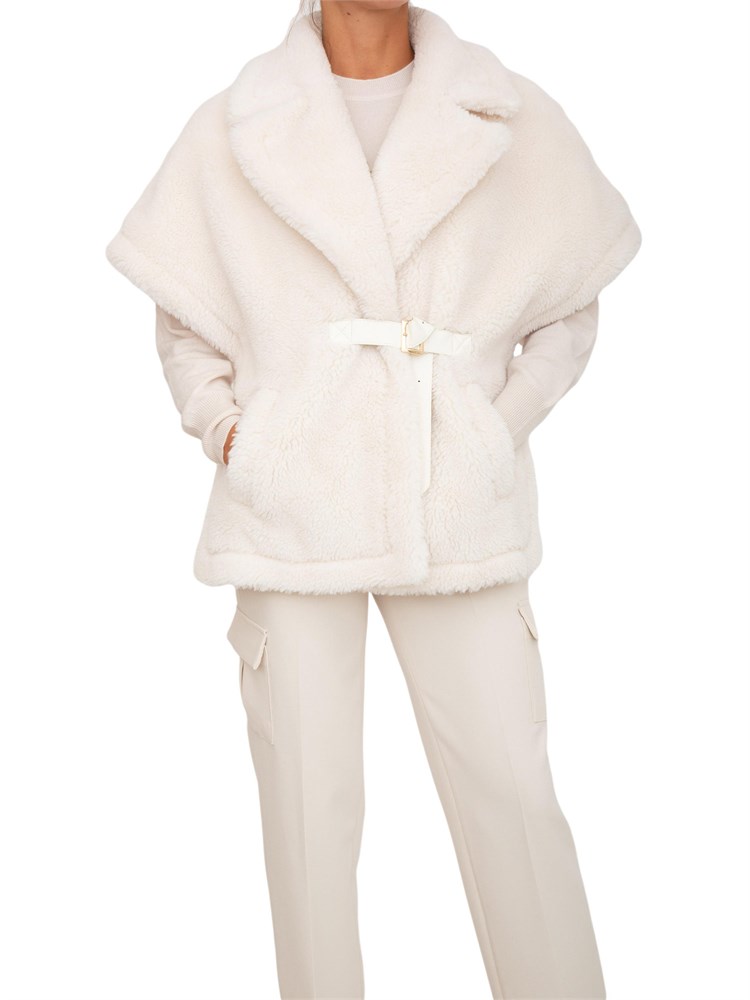 Cappa gilet Blugirl in faux fur bianco con cinturino