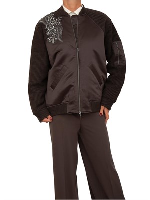 Bomber Blugirl in maglia e duchesse marrone con cristalli in DONNA