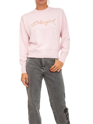 Maglia Blugirl in lana e cachemire rosa logo cristalli in DONNA