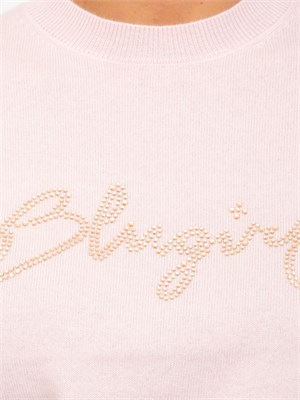 Maglia Blugirl in lana e cachemire rosa logo cristalli in DONNA