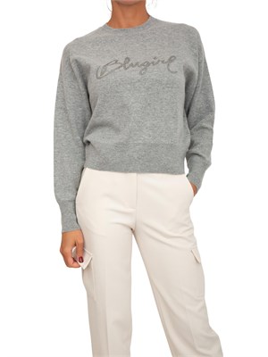 Maglia Blugirl in lana e cachemire grigio logo cristalli in DONNA