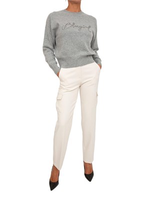 Maglia Blugirl in lana e cachemire grigio logo cristalli in DONNA