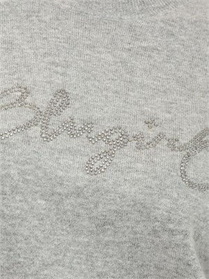 Maglia Blugirl in lana e cachemire grigio logo cristalli in DONNA