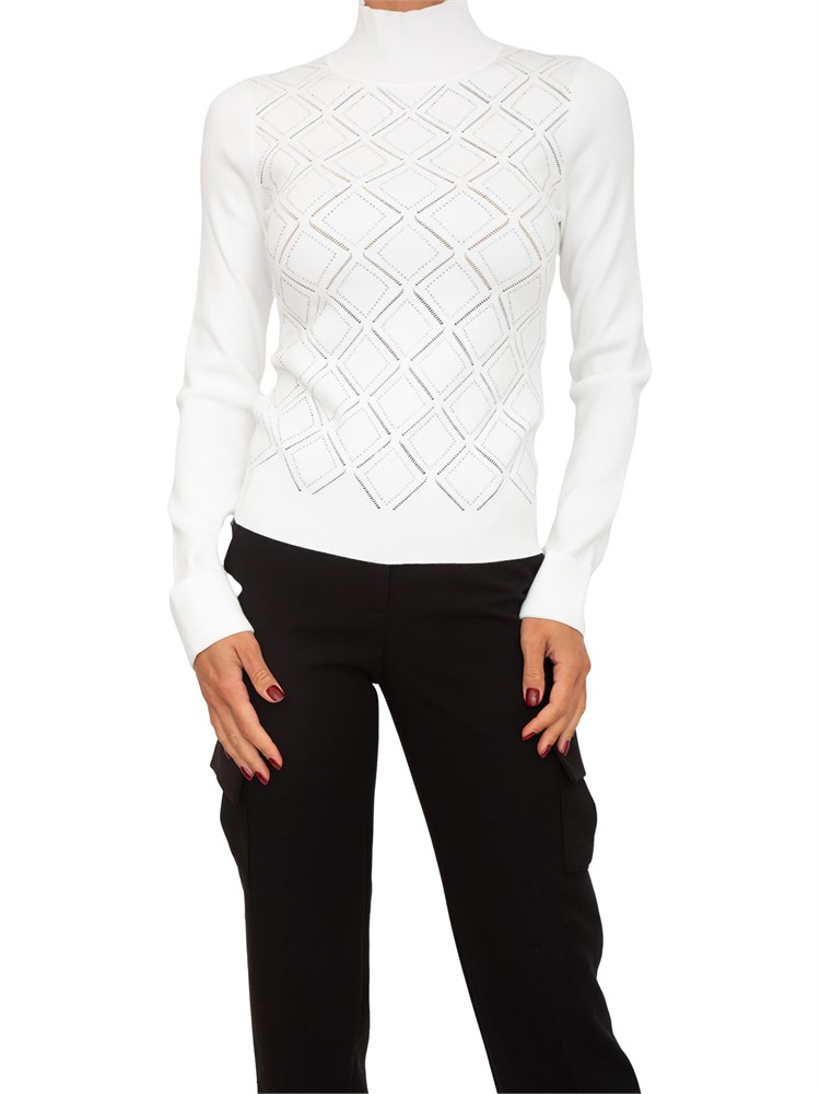 Maglia lupetto Blugirl in viscosa punzonata bianca con strass