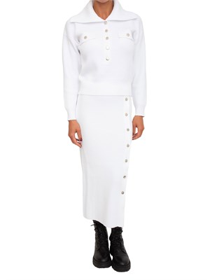 Completo Liu Jo cardigan+gonna in misto viscosa bianco a coste in DONNA