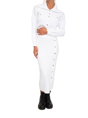 Completo Liu Jo cardigan+gonna in misto viscosa bianco a coste in DONNA