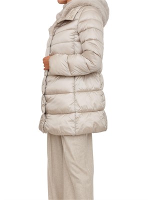 Giubbino Toscana Emme Marella in tessuto grigio beige con cappuccio pelliccia in DONNA