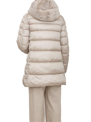 Giubbino Toscana Emme Marella in tessuto grigio beige con cappuccio pelliccia in DONNA