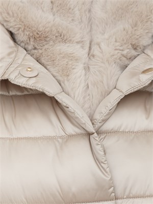 Giubbino Toscana Emme Marella in tessuto grigio beige con cappuccio pelliccia in DONNA