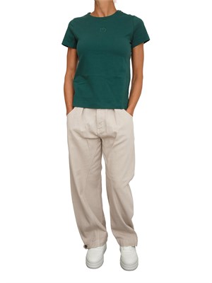 T-shirt Pinko in cotone verde con logo ricamato in DONNA