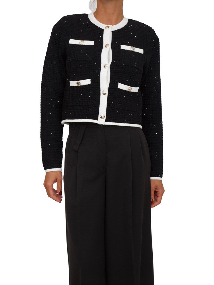 Giacca maglia punto waffle Liu Jo in misto viscosa nera con strass