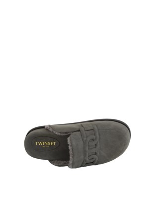 TWIN-SET Scarpe mules a ciabatta Twinset effetto camoscio grigio in DONNA
