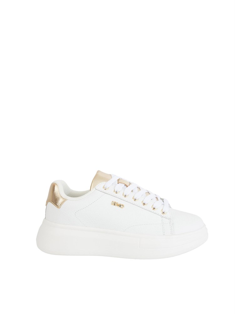 Sneakers Liu Jo donna in pelle bottalata bianca con inserti laminati oro