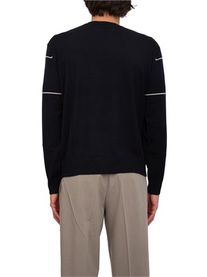 Maglia girocollo Emporio Armani in pura lana vergine blu con contrasti in UOMO