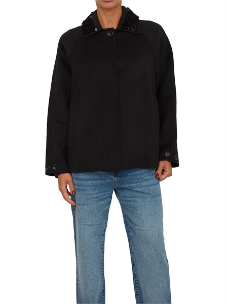cappotto corto liu jo donna in misto lana nero con paillettes su collo cf5285t4627