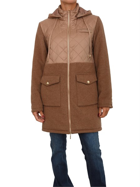cappotto parka liu jo donna in panno misto lana e nylon cammello tf5035ts110