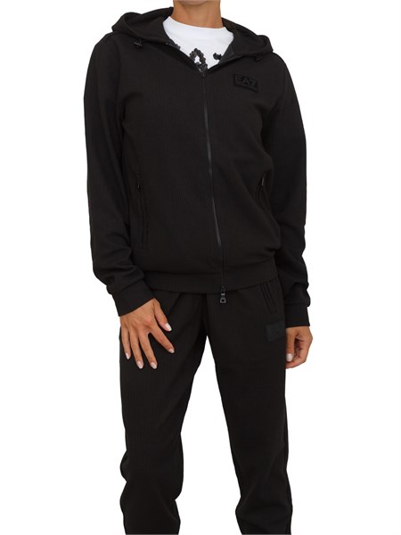 felpa donna ea7 emporio armani in misto viscosa nera trama cannete 7m001119af17982