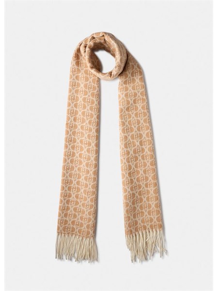 scialle liu jo tessuto jacquard cammello con logo 2f5018t0300