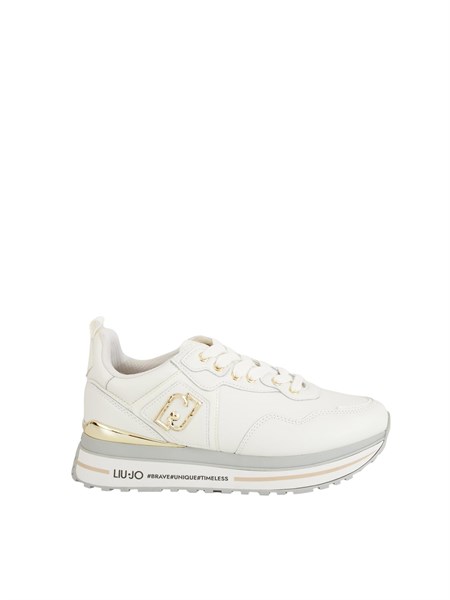 sneakers liu jo donna in pelle bianca con dettagli in vernice tono su tono bf5009p0102