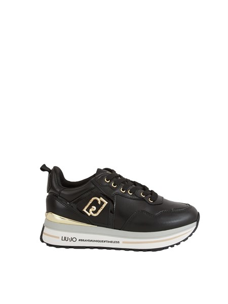 sneakers liu jo donna in pelle nera e dettagli in vernice tono su tono bf5009p0102