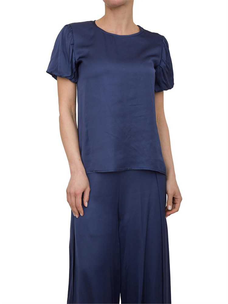 Blusa regular Fracomina raso blu manica corta