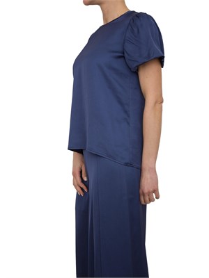 Blusa regular Fracomina raso blu manica corta in DONNA