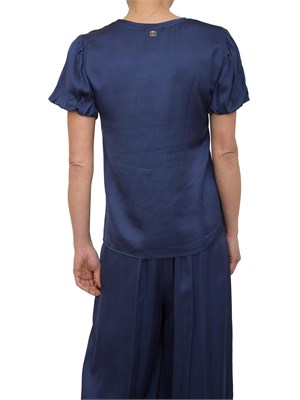 Blusa regular Fracomina raso blu manica corta in DONNA