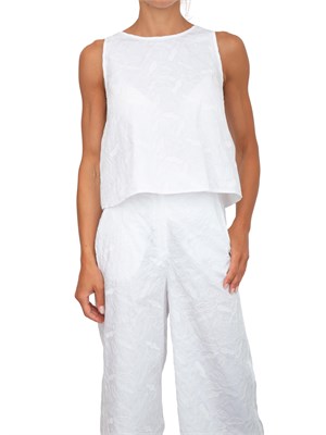 Top svasato iBlues in popeline di cotone bianco con ricami in DONNA