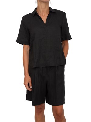 Camicia donna Emme Marella con scollo a V in lino nero in DONNA